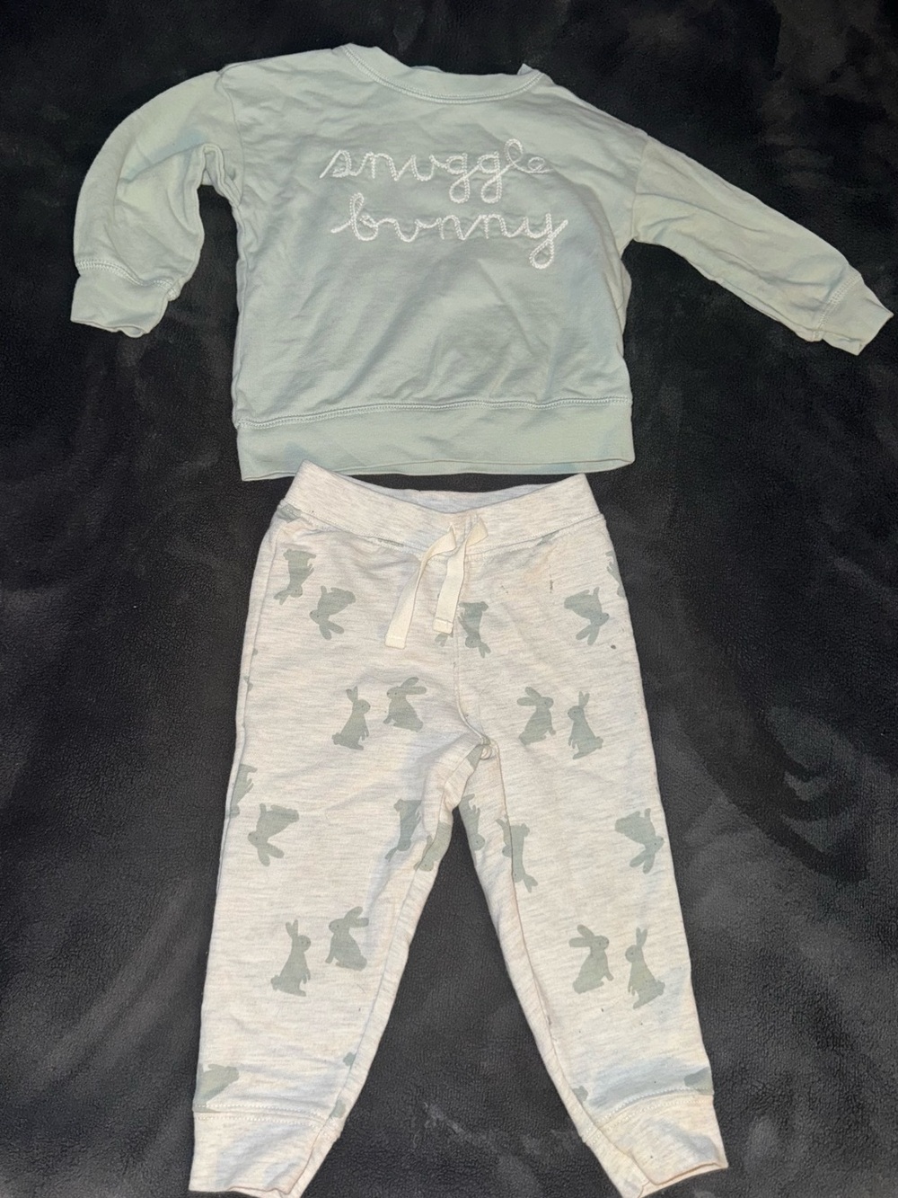 Carters Light Sage 'snuggle bunny' Baby Sweatshirt & Bunny Joggers Set